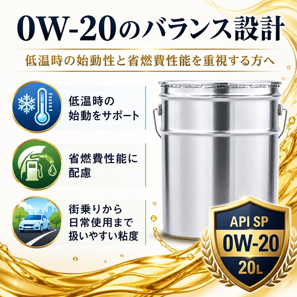 Amazon | SP 0W-20 エンジンオイル 20L ペール缶 スチール缶 低粘度 省